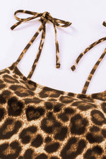 Leopard Print High Cut Tie Shoulder Straps One Piece Swimsuit