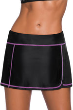 Purple Stitch Trim Black Swim Skirt Bottom