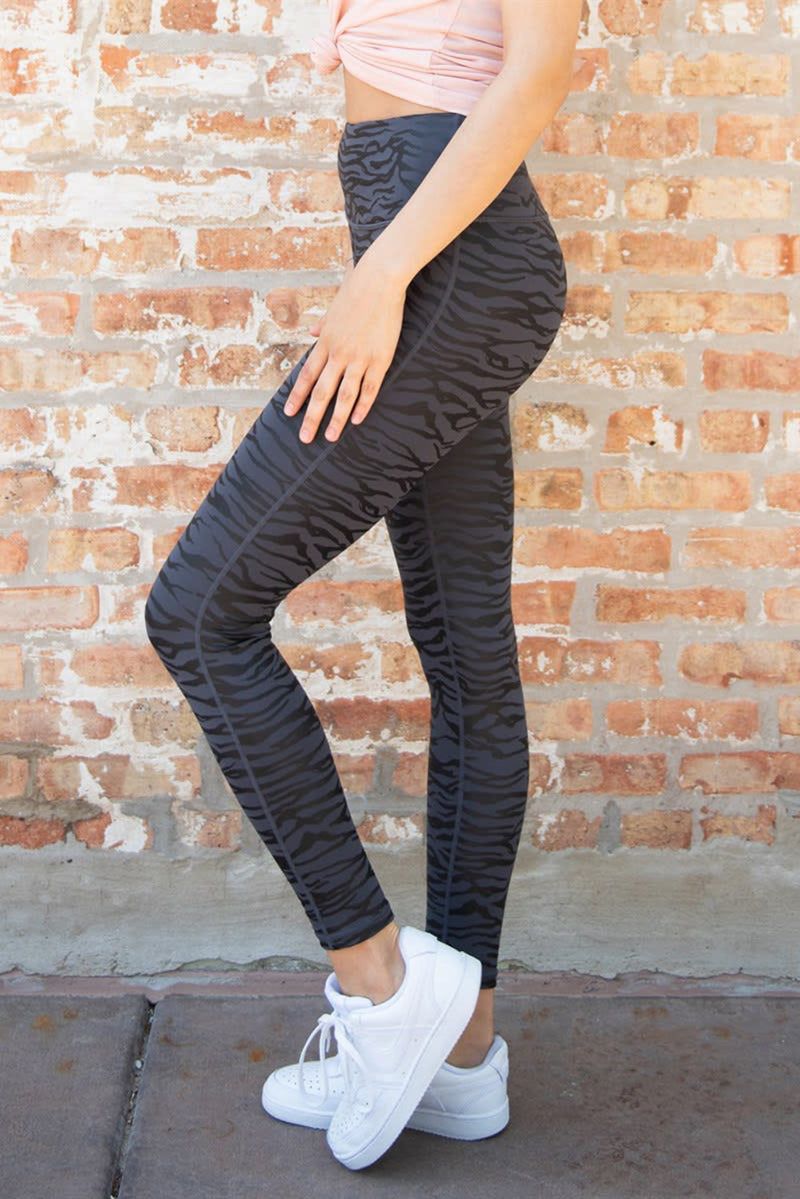 Black High Waist Tummy Control Zebra Stripes Print Leggings
