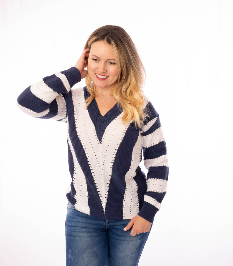 Blue Striped Knitted Sweater