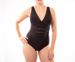 Black Lattice Plunge One Piece Swimsuit