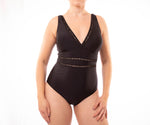 Black Lattice Plunge One Piece Swimsuit