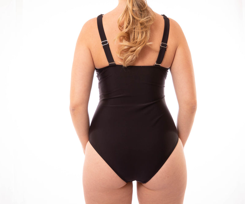 Black Lattice Plunge One Piece Swimsuit