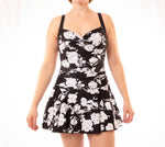 Monochrome Print Swim Dress with Attached Shorts