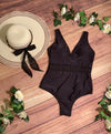 Black Lattice Plunge One Piece Swimsuit