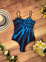 Sky Blue Gradient Criss Cross Print Hollow-out Back One Piece Swimsuit